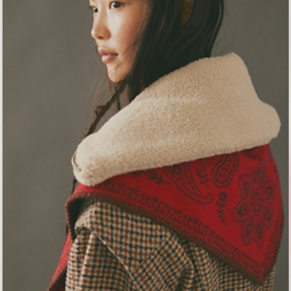Free People Red Paisley Sherpa-Lined Bandana Scarf